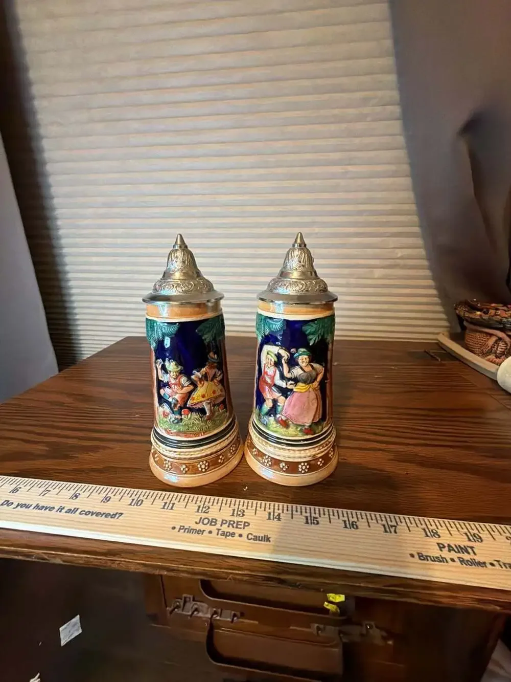 Vintage CRM German Lidded Beer Stein Set Dancing Scene Model 4016 and 4058